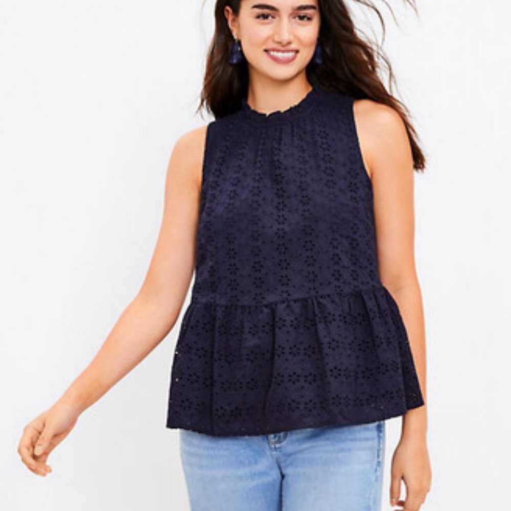 LOFT eyelet Peplum sleeveless Shell